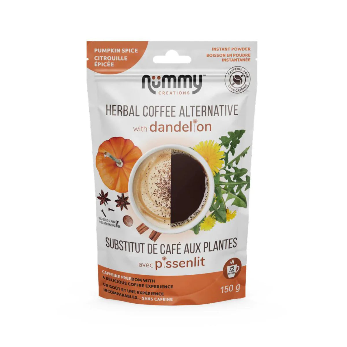 Nummy Nummy Creations Herbal Coffee Alternative Flavour: Pumpkin
Container Size: 150 g Case of 10