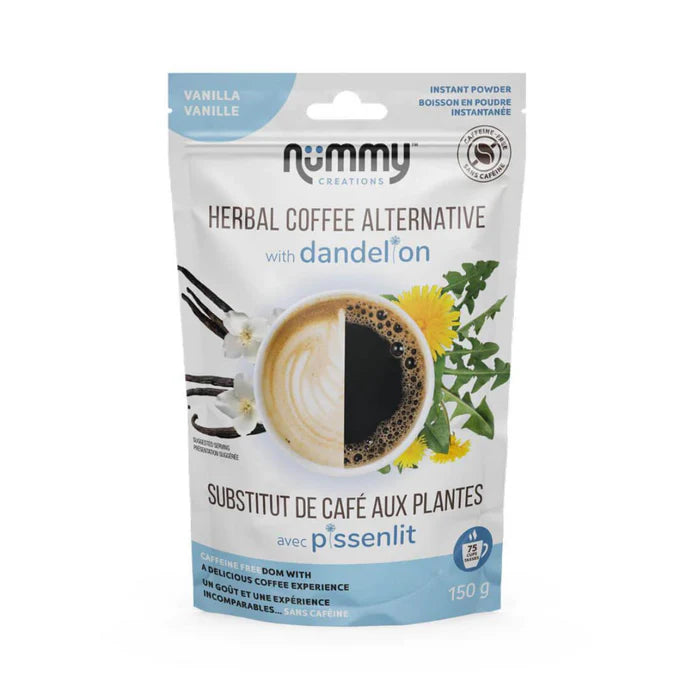 Nummy Nummy Creations Herbal Coffee Alternative Flavour: Vanilla
Container Size: 150 g Case of 10