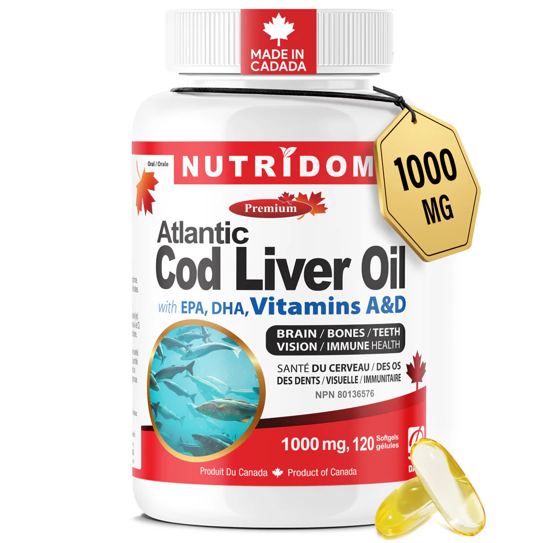 NUTRIDOM® Atlantic Cod Liver Oil 120 softgels - NEW