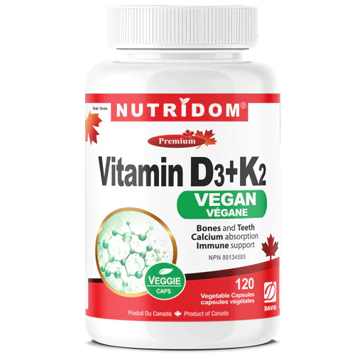 NUTRIDOM® Vitamin D3+K2 Vegan 120 Vcaps- NEW
