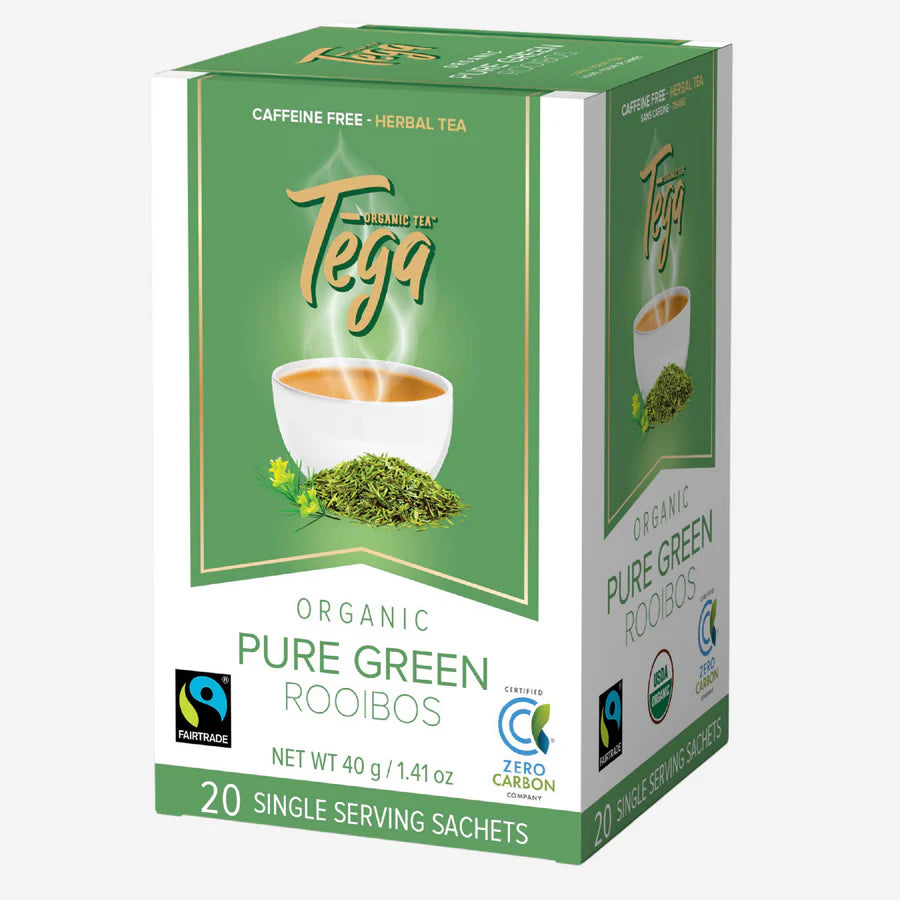 Tega Organic Tea Organic Green Rooibos Tea - Caffeine Free - Fairtrade - 20ct 20 single serving sachets