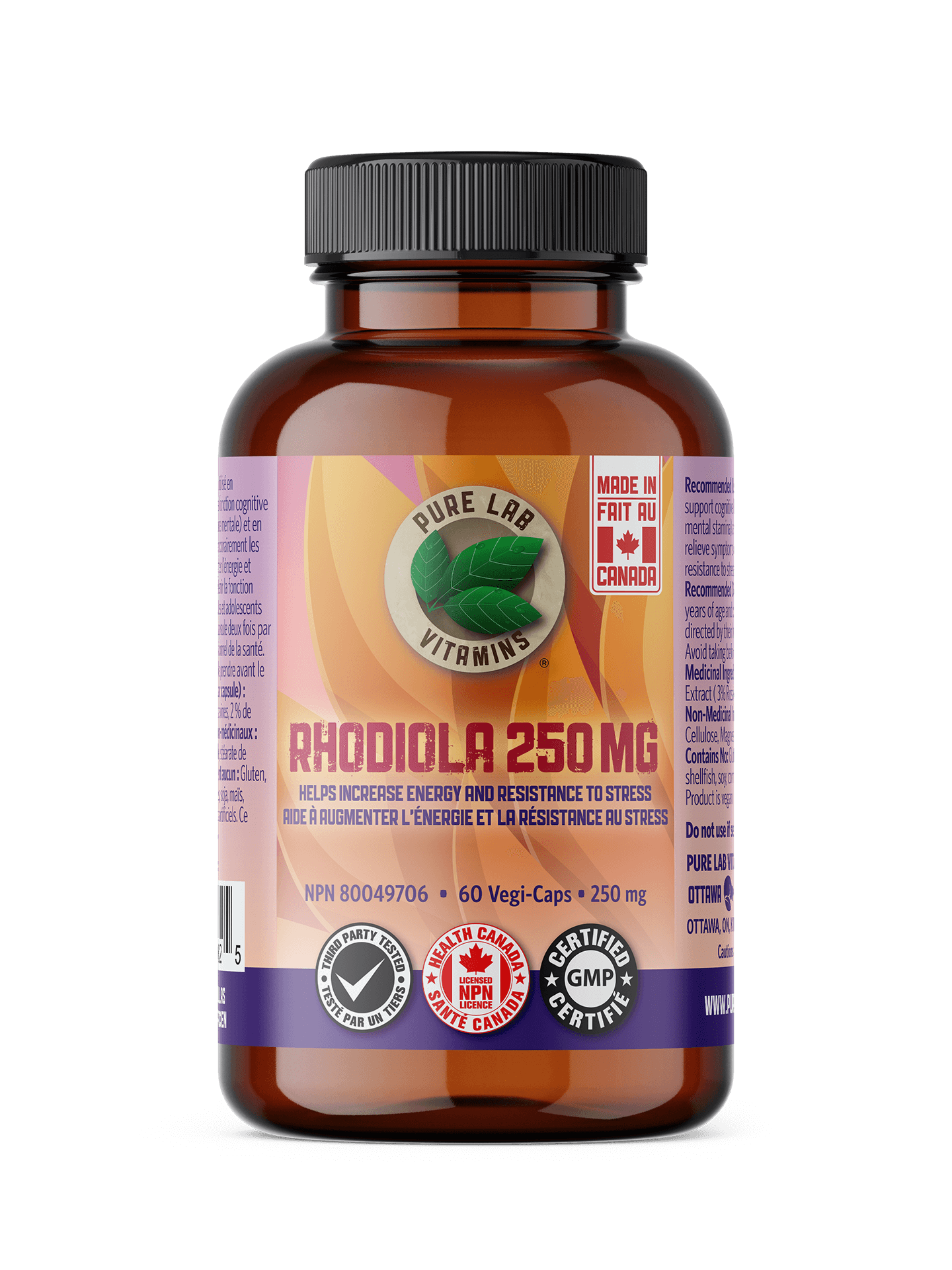 Pure Lab Vitamins Rhodiola 250mg - 60 vegi caps
