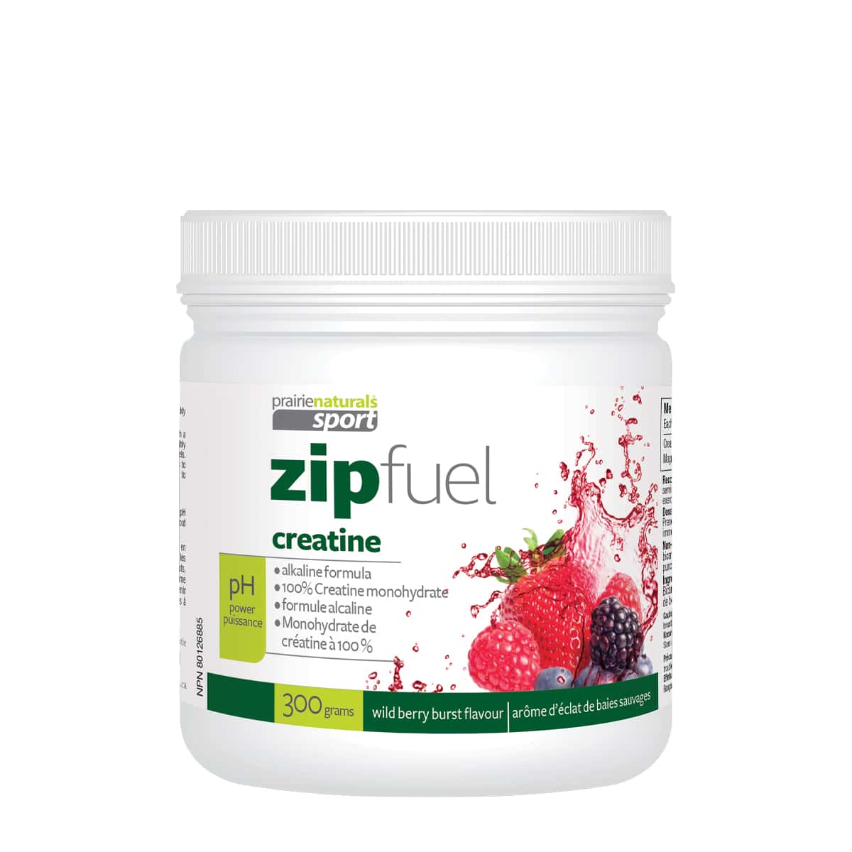 PrairieNaturals Zip Fuel pH-Balanced Creatine Energy Drink - Wild Berry Burst 300g