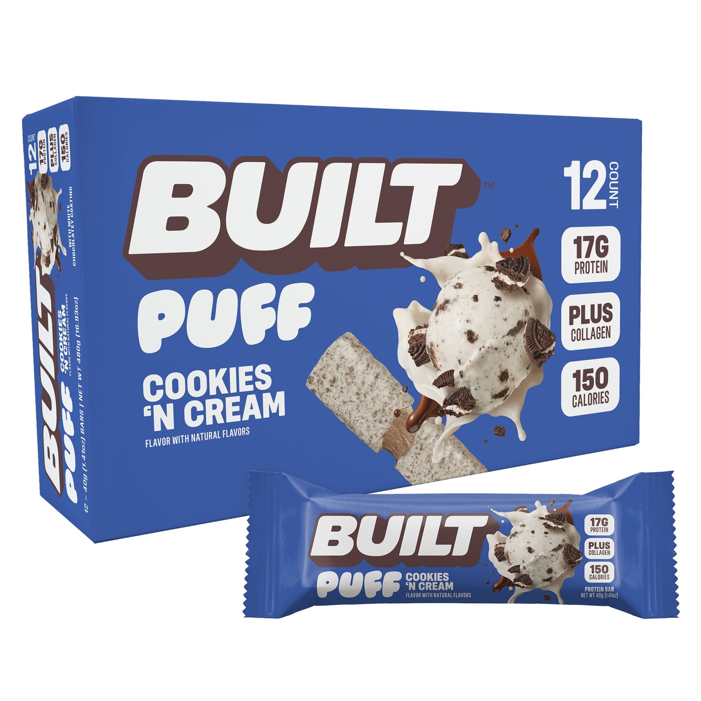 Built Bar Built Puffs, Cookes N’ Cream, 12/box