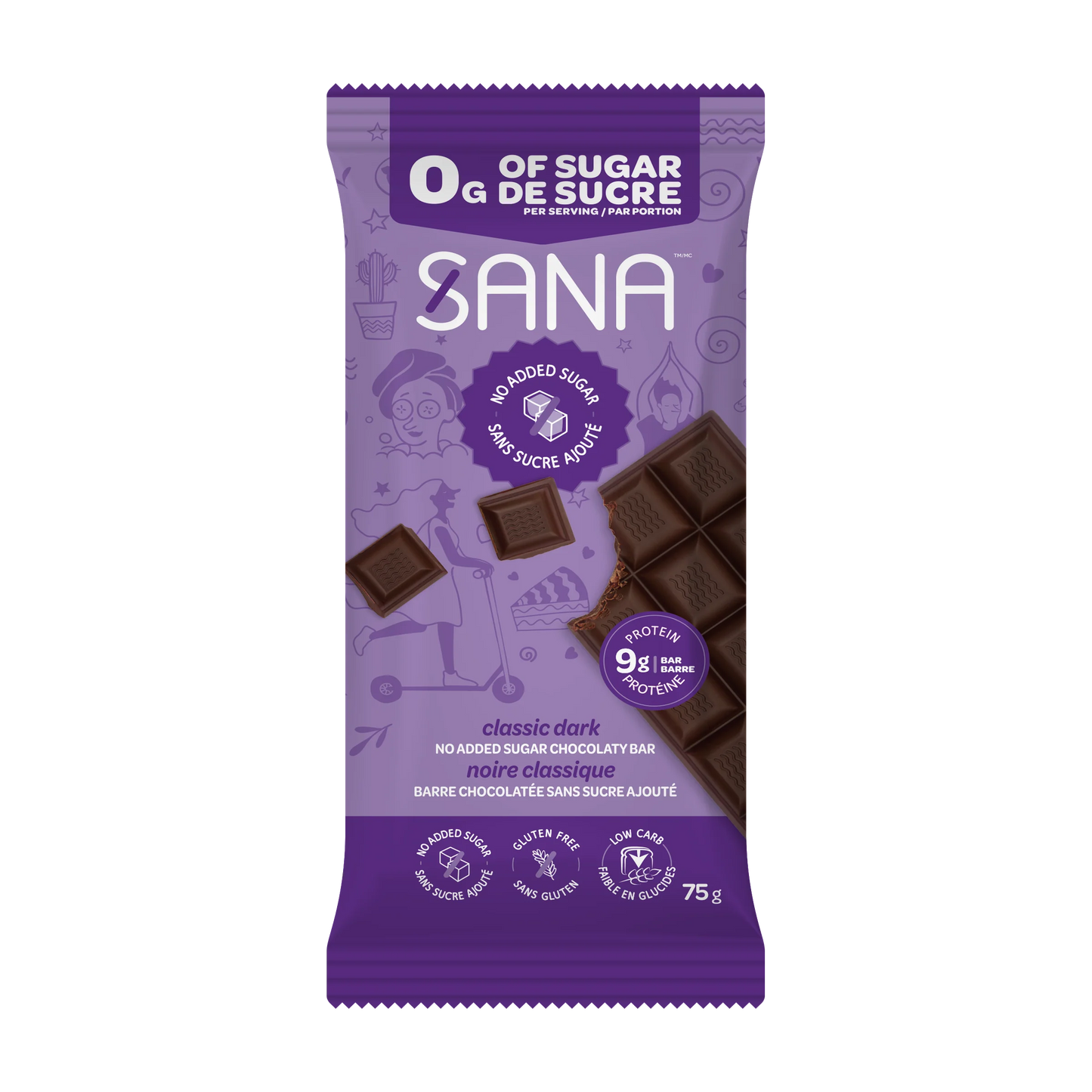Sana Sweet Life Sana Bar Flavour: Dark Chocolaty Classic
Container Size: 75 g Pack of 10