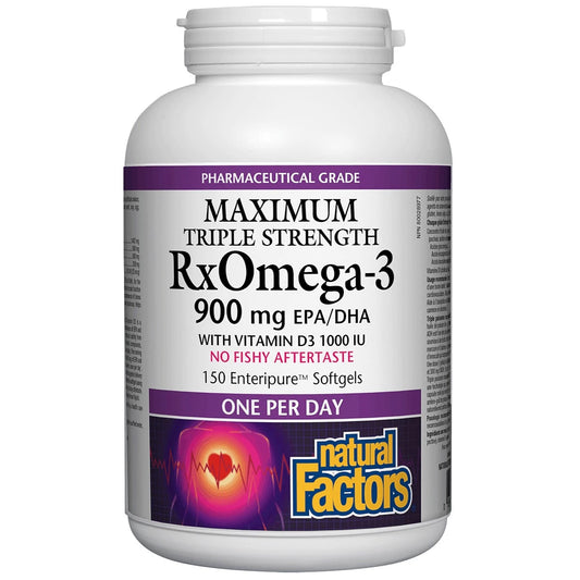 Natural Factors   RxOmega-3 with Vitamin D3 Maximum Triple Strength 900 mg   150 ec sglsec sgls