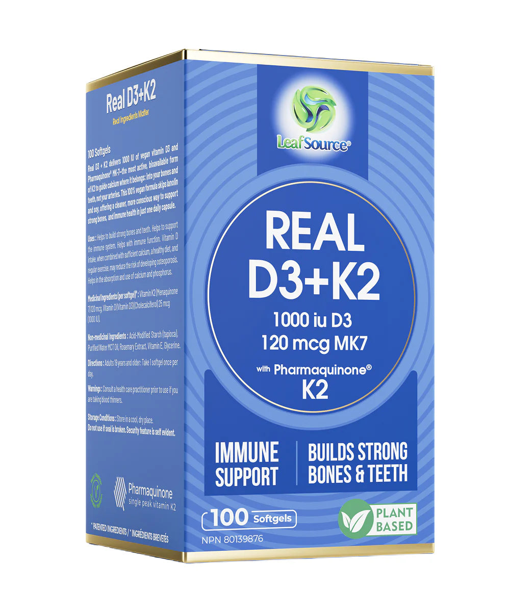 LEAF SOURCE * Real D3/K2, 100 vegan softgels