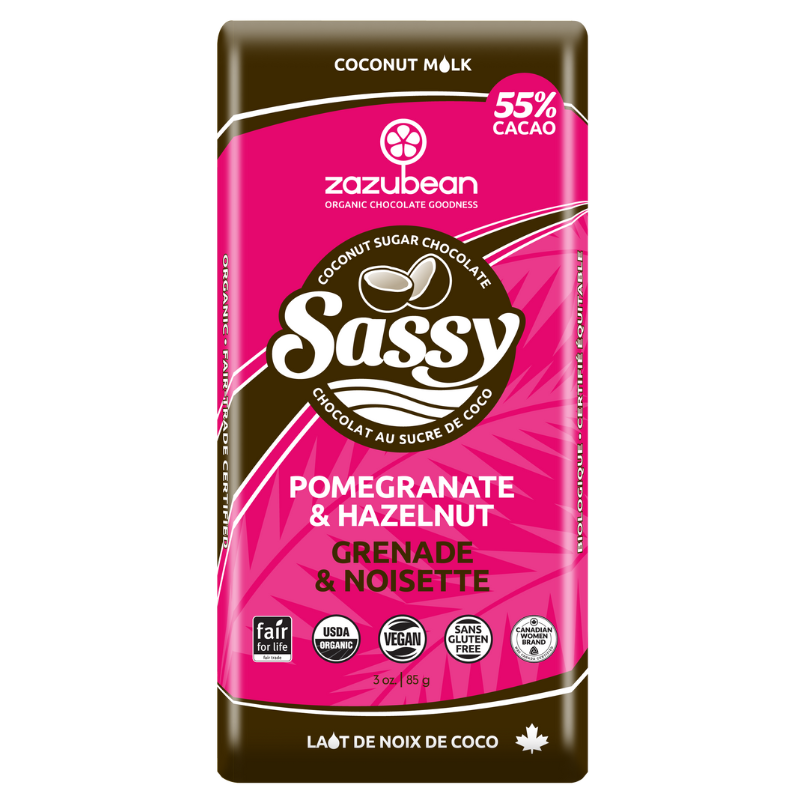 ZAZUBEAN ORGANIC CHOCOLATES Org Sassy Pom&Hazelnut Vegan85g*12