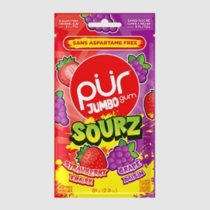 PUR Gum Jumbo Sourz Strawberry & Grape 20pc