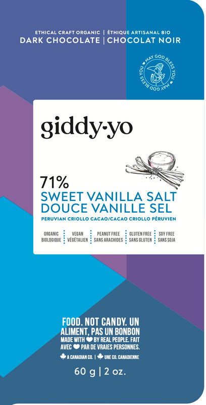 GIDDY-YO Dark Chocolate Bars - Sweet Vanilla Salt 71% 60 g