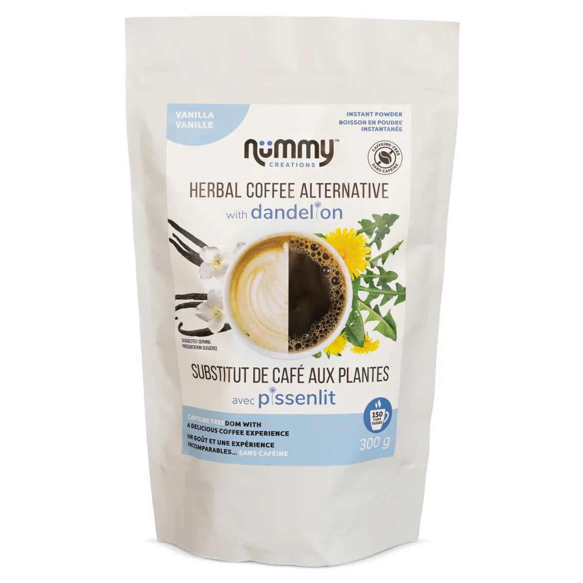 Nummy Nummy Creations Herbal Coffee Alternative Flavour: Vanilla
Container Size: 300 g Case of 6