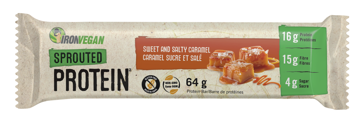 Iron Vegan Sprouted Protein Bar 64g - Sweet and Salty Caramel