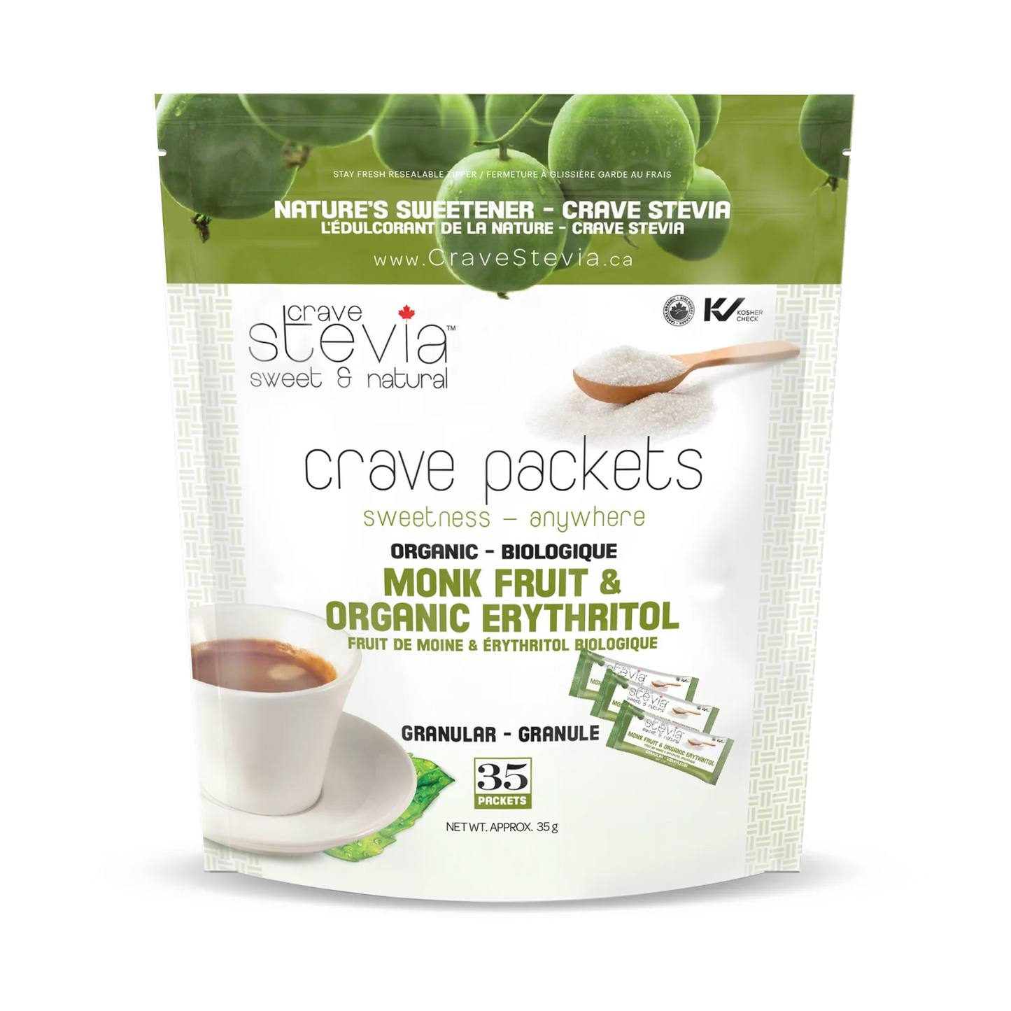CRAVE STEVIA Monk Fruit & Erythritol Packets 35Ct