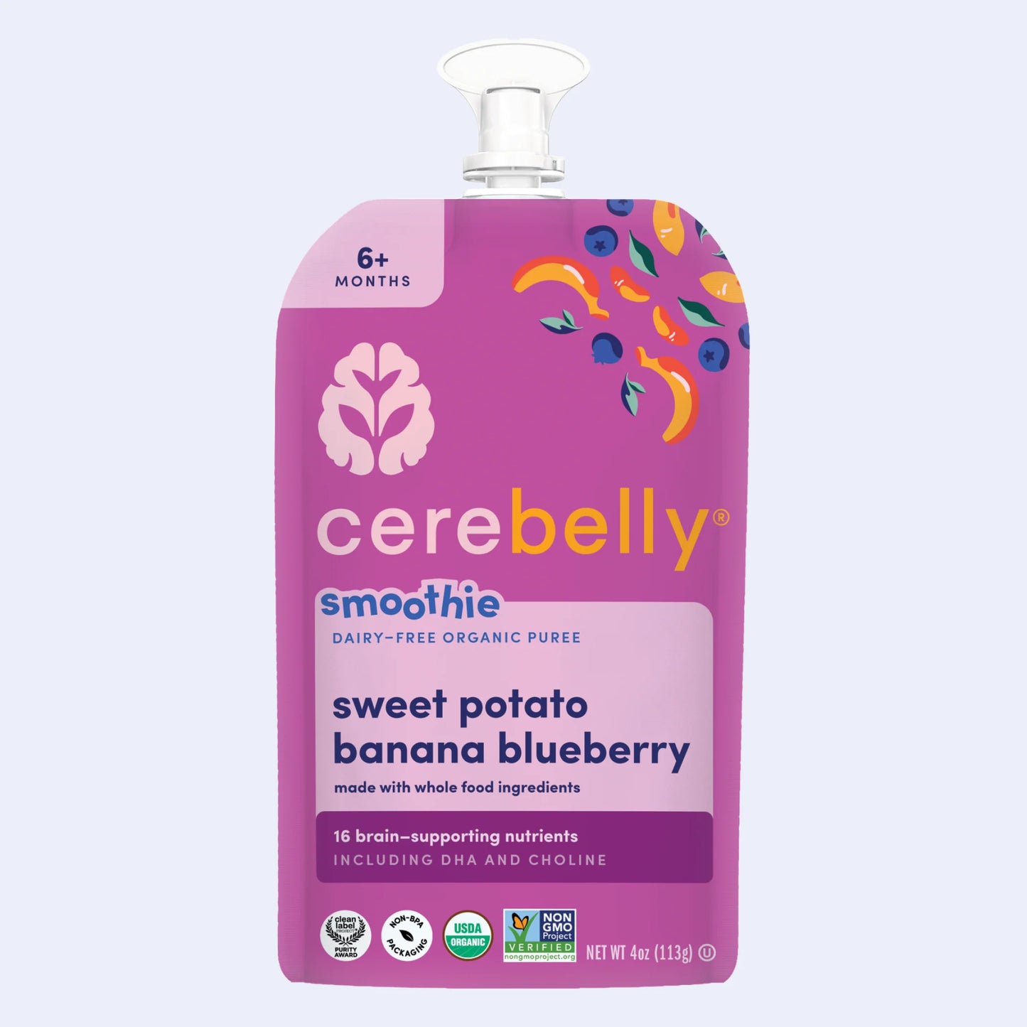 Cerebelly Cerebelly Organic Smoothies Flavour: Sweet Potato Banana Blueberry
Container Size: 128 mL Case of 12 (2 Packs of 6)
