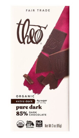 Theo   Organic Chocolate Bars   Org Dark Chocolate, 85%  85g