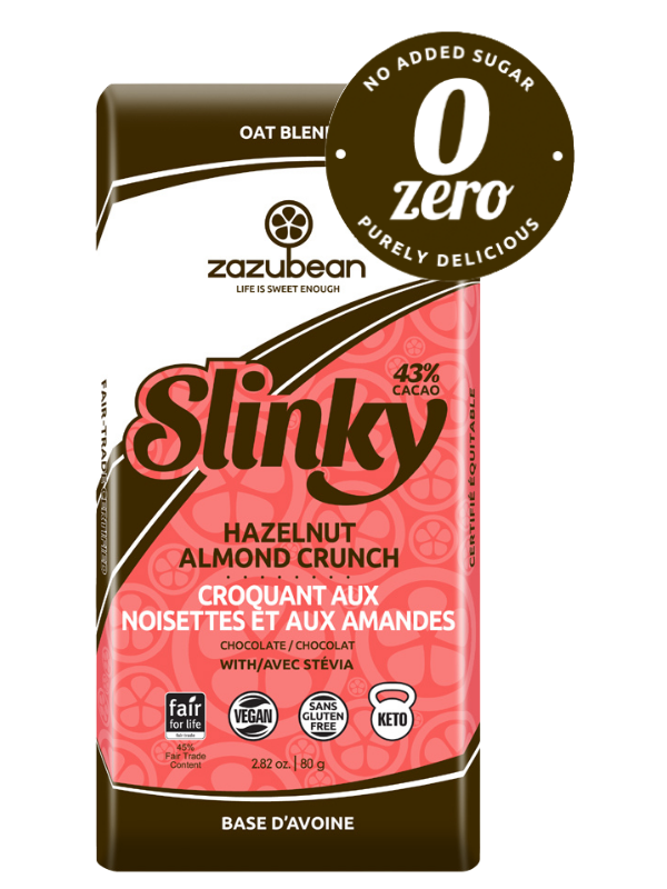 ZAZUBEAN ORGANIC CHOCOLATES No Sugar Add Hazel Almd Cr 80g*12