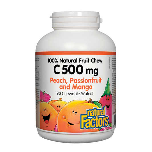 Natural Factors   C 500 mg 100% Natural Fruit Chew, Peach, Passionfruit and Mango   90 chewschews