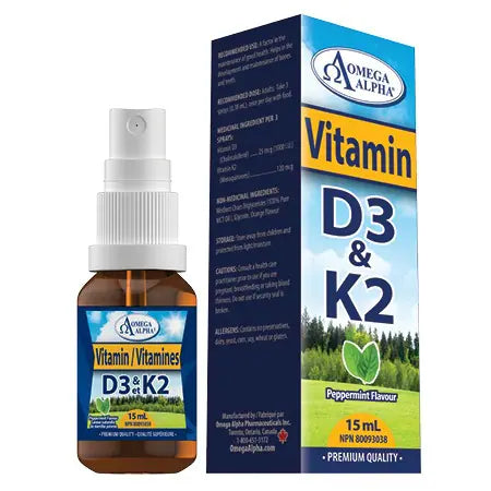 Omega Alpha Vitamin D3 & K2 | Spray | Mint Flav 15 mL