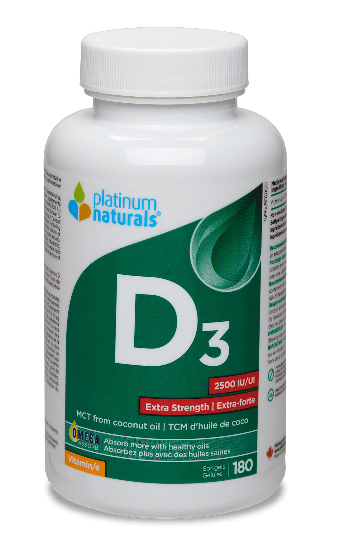 Platinum Naturals- Vitamin D3 2500 IU Extra Strength 180 softgels