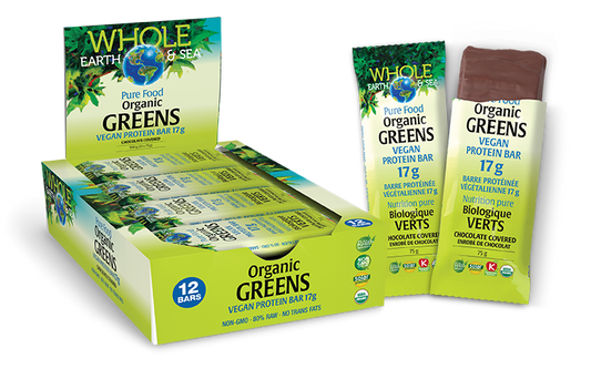 Natural Factors   Organic Greens Vegan Protein Bar 17 g, Whole Earth & Sea   12 x 75g bars
