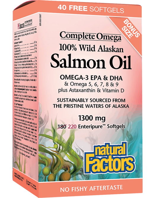 Natural Factors   100% Wild Alaskan Salmon Oil 1300 mg, Complete Omega   220 ep sglsep sgls