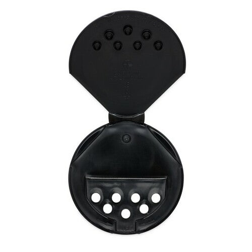 Spice Lid - Large black spice lid 63mm w HSL - Caps Inc 63mm-485F-.200Holes-SpoonOpening