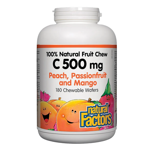 Natural Factors   C 500 mg 100% Natural Fruit Chew, Peach, Passionfruit and Mango   180 chewschews