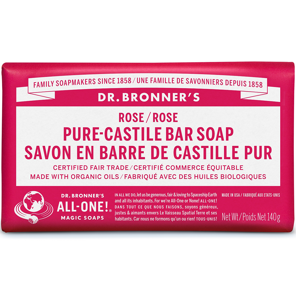 DR BRONNER'S Org Rose Bar Soap 140g