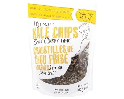 Solar Raw Foods Ultimate Kale Chips - Spicy Curry Lime - NEW UPC 100 g / 3.35 oz