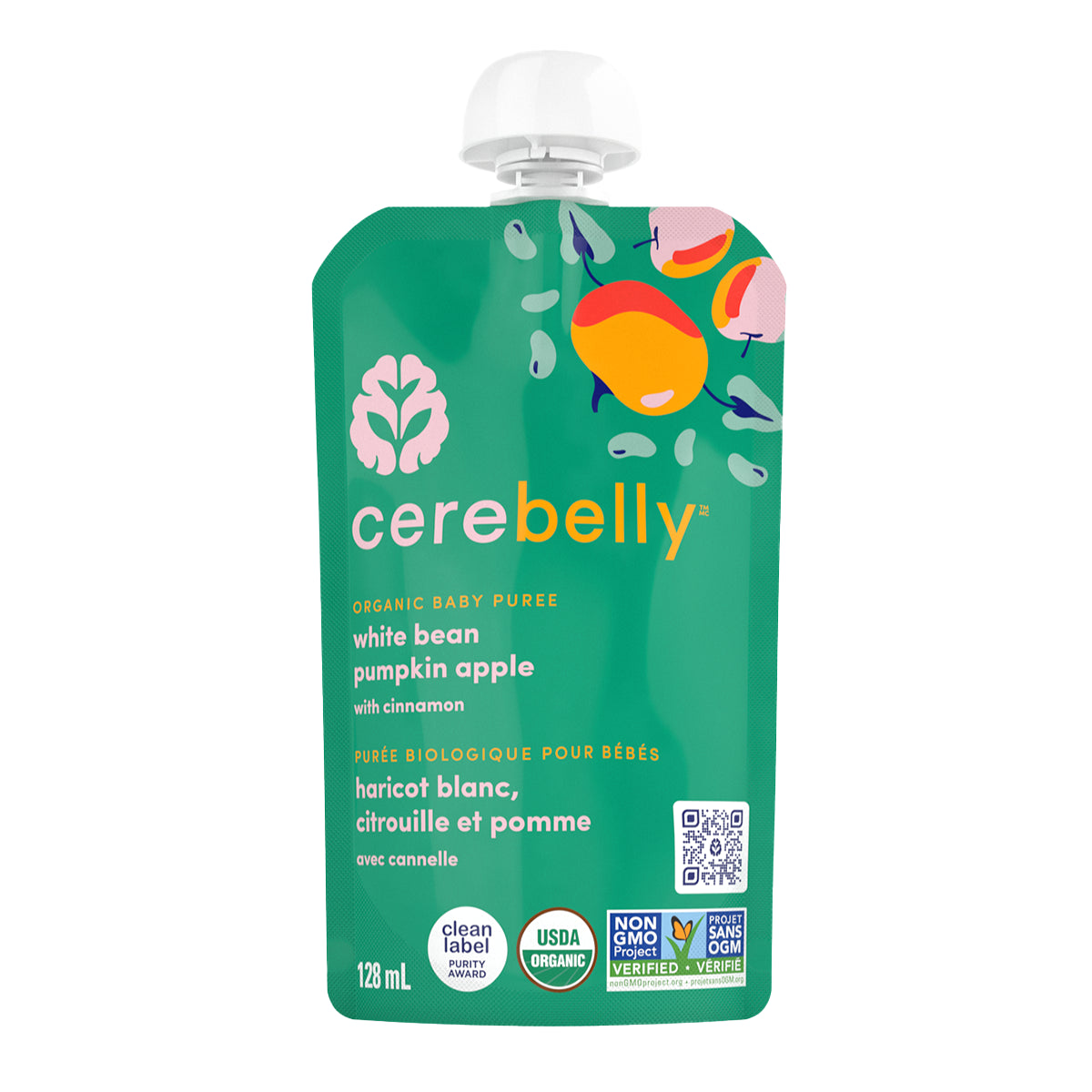 Cerebelly Cerebelly Purees Flavour: White Bean Pumpkin Apple
Container Size: 128 mL Case of 12 (2 Packs of 6)