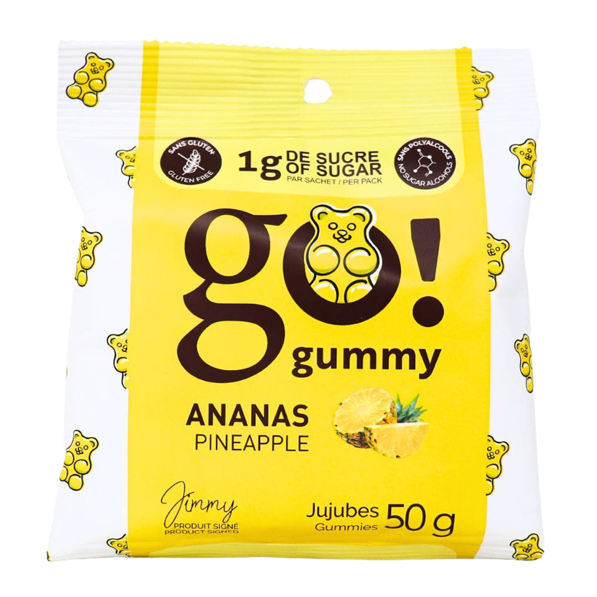 Go Nutrition by Jimmy Sévigny Go Nutrition Go Gummies Flavour: Pineapple
Container Size: 50 g Pack of 12