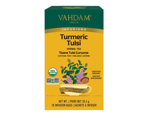 Vahdam Teas Vahdam Tea Flavour: Tulsi Turmeric
Container Size: 18 Count Pack of 6