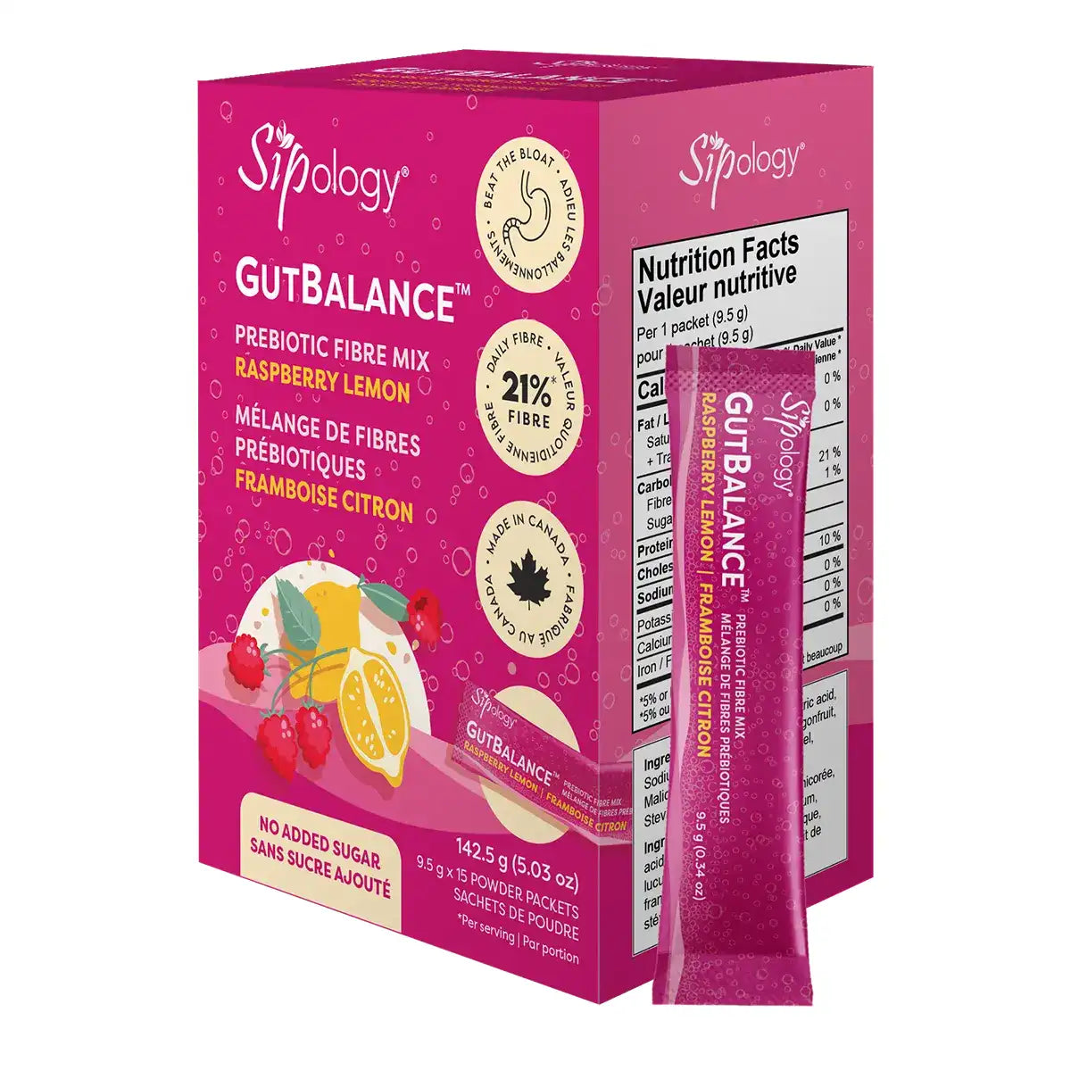 Sipology - Gut Balance Raspberry Lemon 15pk