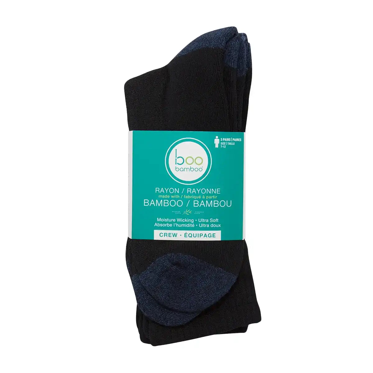 Boo Bamboo - Men Crew Socks Black & Navy 7-13 - 3pk