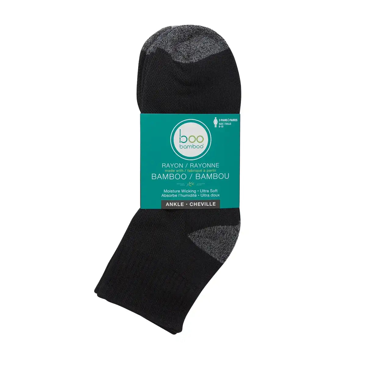Boo Bamboo - Women Ankle Socks Black & Grey 6-10 - 3pk