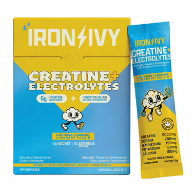 Iron & Ivy's Creatine + Electrolytes — Lightning Lemonade, 10 sachet box
