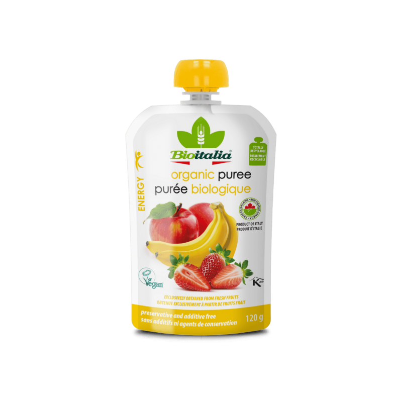 BIOITALIA - Purée, Energy, Apple, Strawberry & Banana, Organic (pouch) 120g