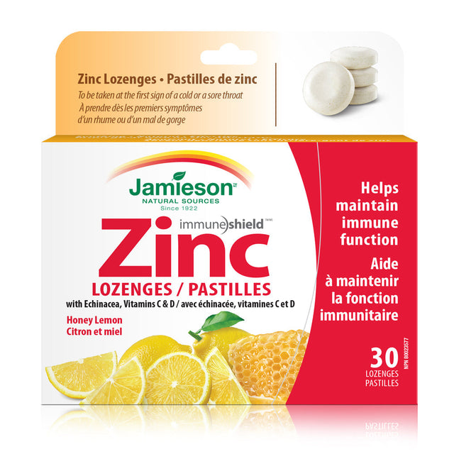 Jamieson JMS Zinc Lozenges w Echinacea, Vit. C+D - Honey Lemon Lemon