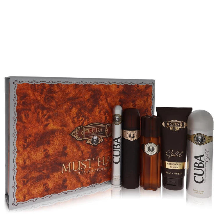 Cuba Gold Gift Set By Fragluxe 3.3 oz Eau De Toilette Spray + 3.3 oz After Shave Spray + 6.7 oz Body Deodorant Spray + 6.7 oz Shower Gel + 1.17 oz EDT Spray