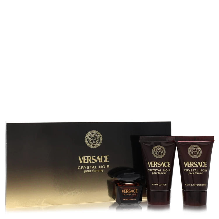 Versace Women Crystal Noir -- Gift Set - .17 oz Mini EDT + .8 oz Shower Gel + .8 oz Body Lotion