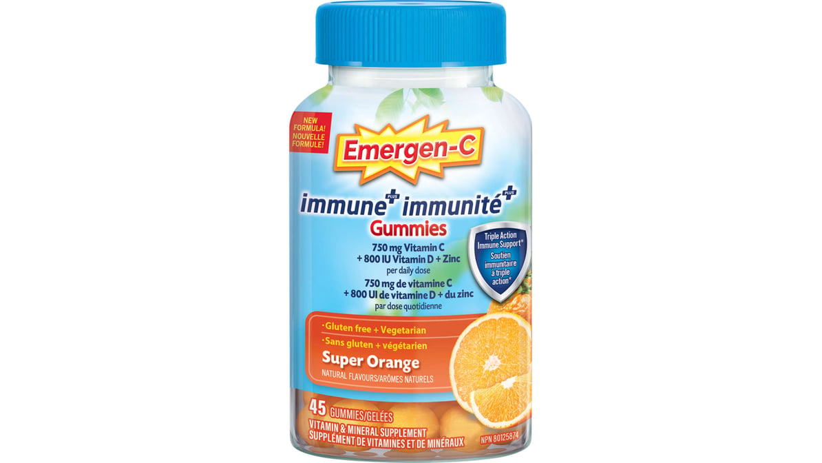 EMERGEN-C IMMUNE+ GUMMIES SUP ORANGE 750MG+800UI45 BLOCK
