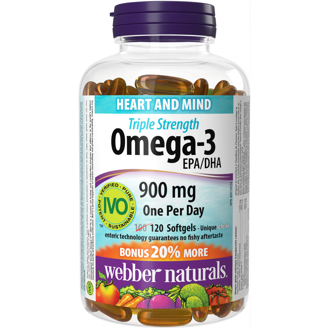 Webber Naturals - Triple Strength Omega-3 900 mg EPA/DHA - 100+20 Clear Enteric
Softgels