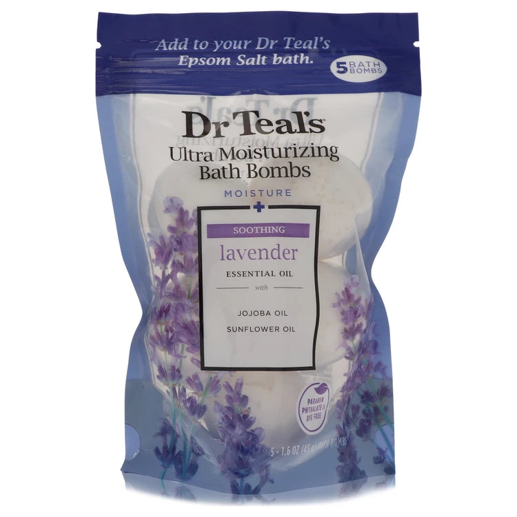 Dr Teal's Ultra Moisturizing Bath Bombs Five (5) 1.6 oz Moisture Soothing Bath Bombs with Lavender, Essential Oils, Jojoba Oil, Sunflower Oil (Unisex) By Dr Teal's 1.6 oz Five