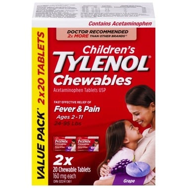 TYLENOL CHILD CHEWABLE TB GRAPE 160MG 2X20 TAB CHEW