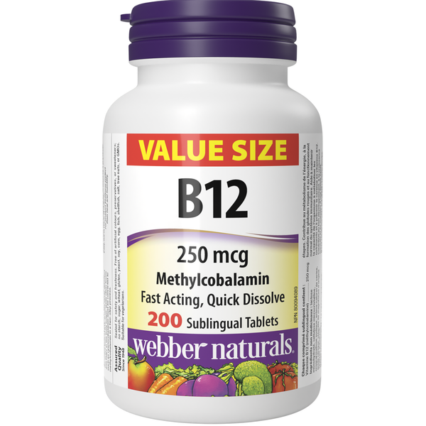 Webber Naturals - Vitamin B12 Methylcobalamin 250 mcg Natural Cherry
Flavour Value Size - 200 Sublingual Tablets