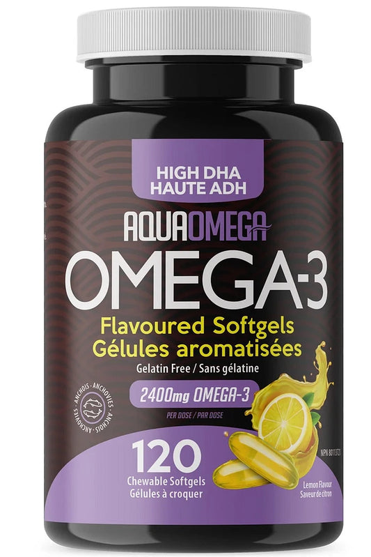 AQUAOMEGA    Gelatin Free Fish Oil Omega3    AQUAOMEGA    Gelatin Free Fish Oil Omega3    High DHA Lemon Chew 120ct