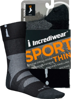 Incrediwear Sport Socks Thin Crew Colour: Black
Clothing Size: Large