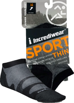 Incrediwear Sport Socks Thin No Show Colour: Black
Clothing Size: Large