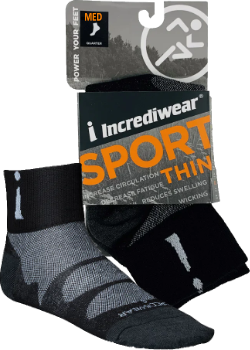 Incrediwear Sport Socks Thin Quarter Colour: Black
Clothing Size: Medium