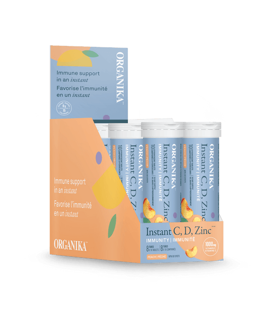 Organika   INSTANT VITAMIN C, D + ZINC PEACH 1000MG 10TAB BOX8
